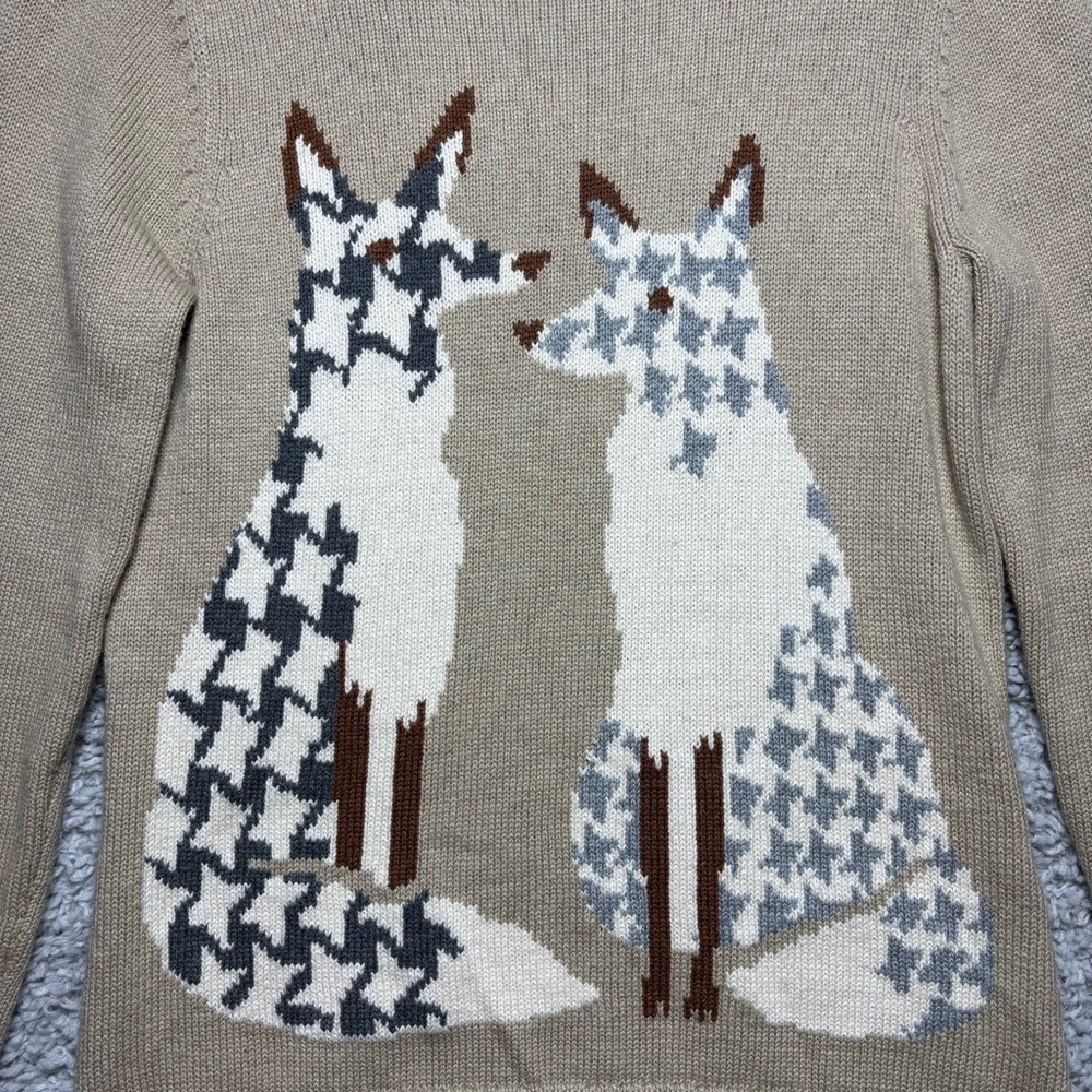 Vintage Norm Thompson Sweater Womens Extra Small Wool Fox Houndstooth Turtleneck - Picture 3 of 6